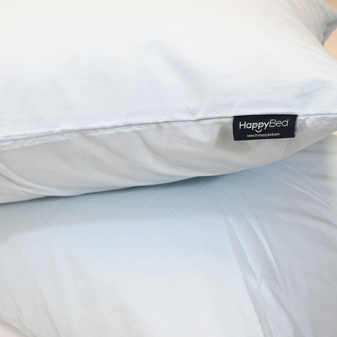 HappyBed Premium - Hellblaues Kissenbezugset, 2 Stück - Perkal-Baumwolle