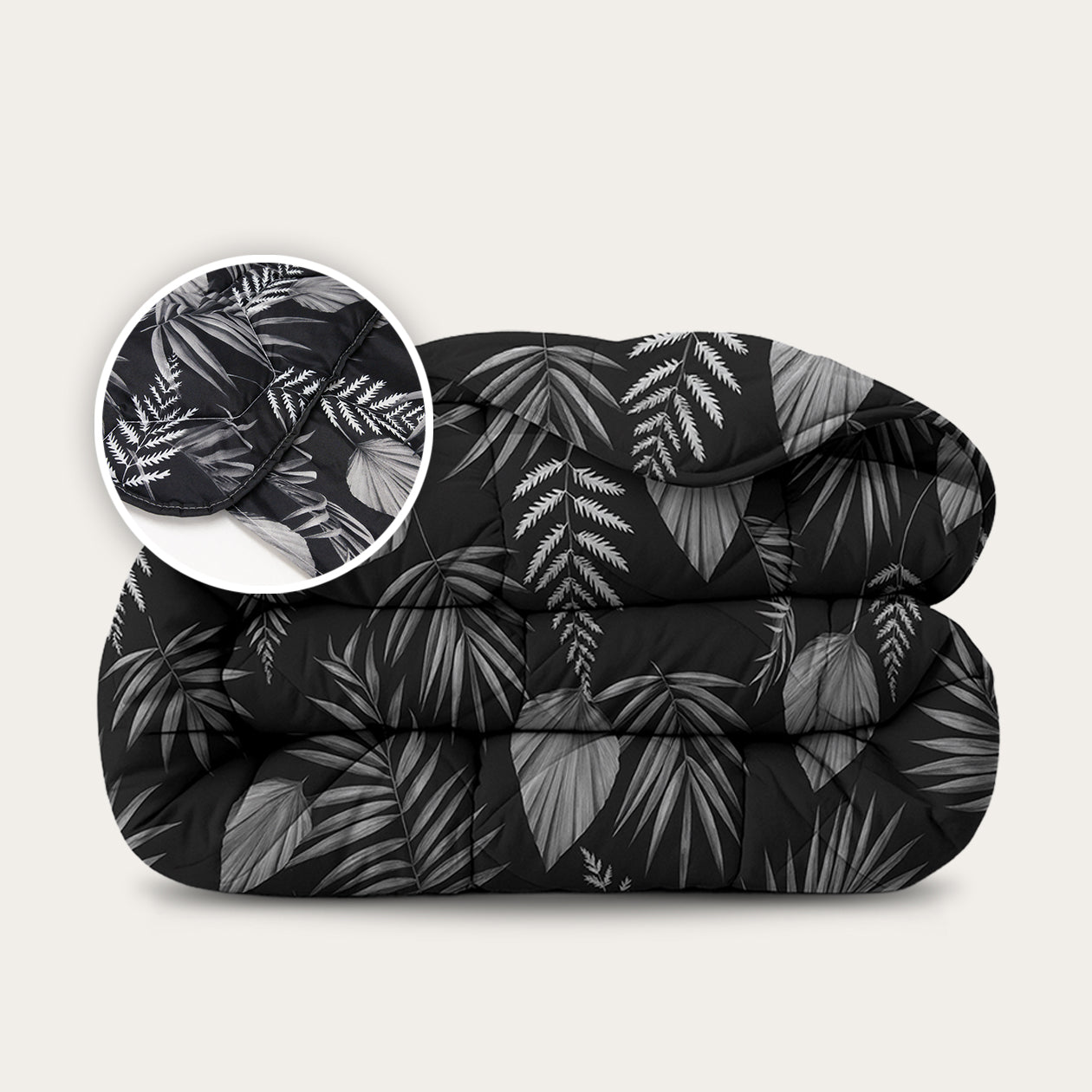 HappyBed Duvet | Black Leaves | For all seasons + tuck-in flap - SKU: 8721001725410