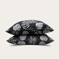 HappyBed Black Leaves microvezel kussenslopen set met zwart grijs bladmotief en ritssluiting voor luxe comfort