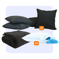 HappyBed complete set bundle in black including duvet, decorative cushions, pillowcases, and pillows for luxury bedroom comfort