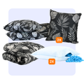 HappyBed complete set bundle with black leaves design including duvet, decorative cushions, pillowcases, and pillows for luxury bedroom comfort