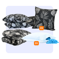 HappyBed complete set bundle with black leaves design including duvet, decorative cushions, pillowcases, and pillows for luxury bedroom comfort