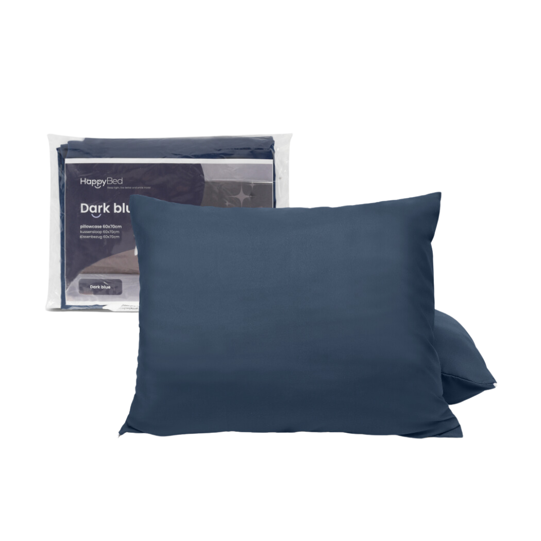 donkerblauwe kussensloop set 2 stuks 60x70cm 100% microvezel met rits sluiting HappyBed
