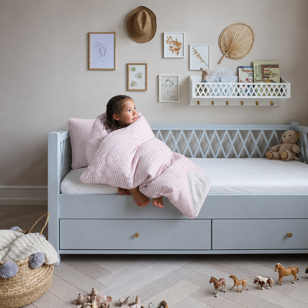 Waschbare Kids All Season Bettdecke | Pink Stripes | Inklusive Kissen