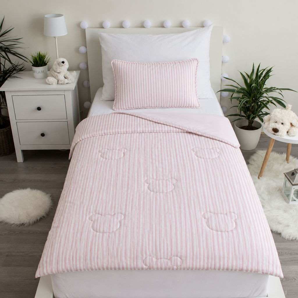 Waschbare Kids All Season Bettdecke | Pink Stripes | Inklusive Kissen