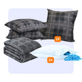HappyBed complete set Grey Tartan with duvet, decorative cushions, pillowcases, and pillows for luxury and comfort