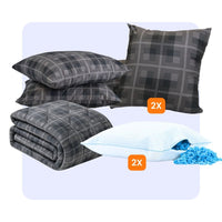 HappyBed complete set Grey Tartan with duvet, decorative cushions, pillowcases, and pillows for luxury and comfort