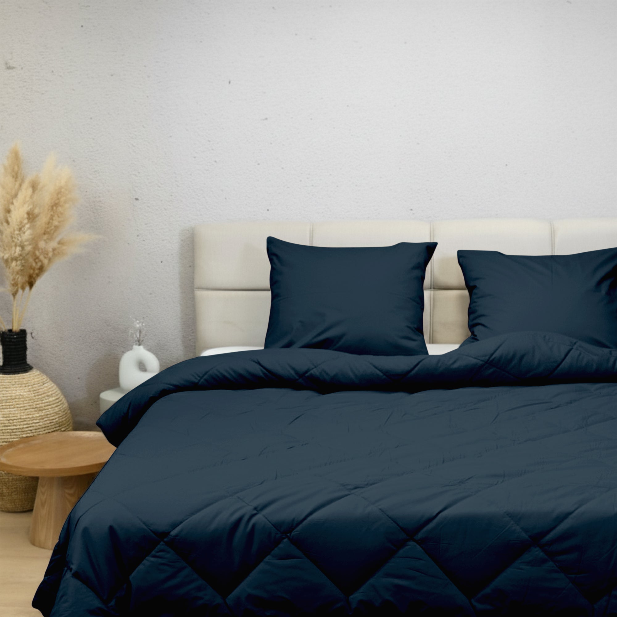 HappyBed Premium dekbed en kussensloop in midnight navy percal katoen voor alle seizoenen