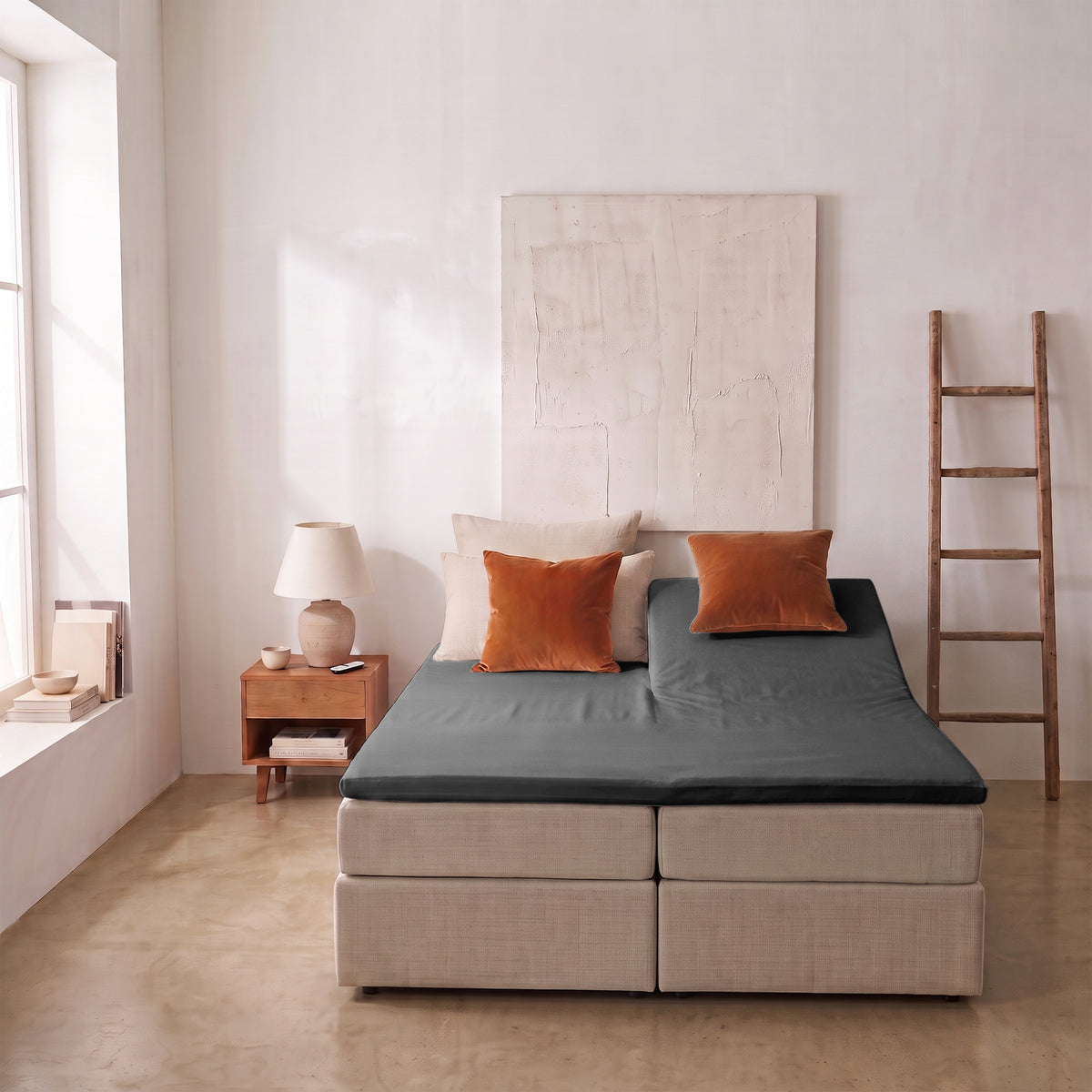 HappyBed Fitted Sheet | Topper | Anthracite | Double Jersey Cotton