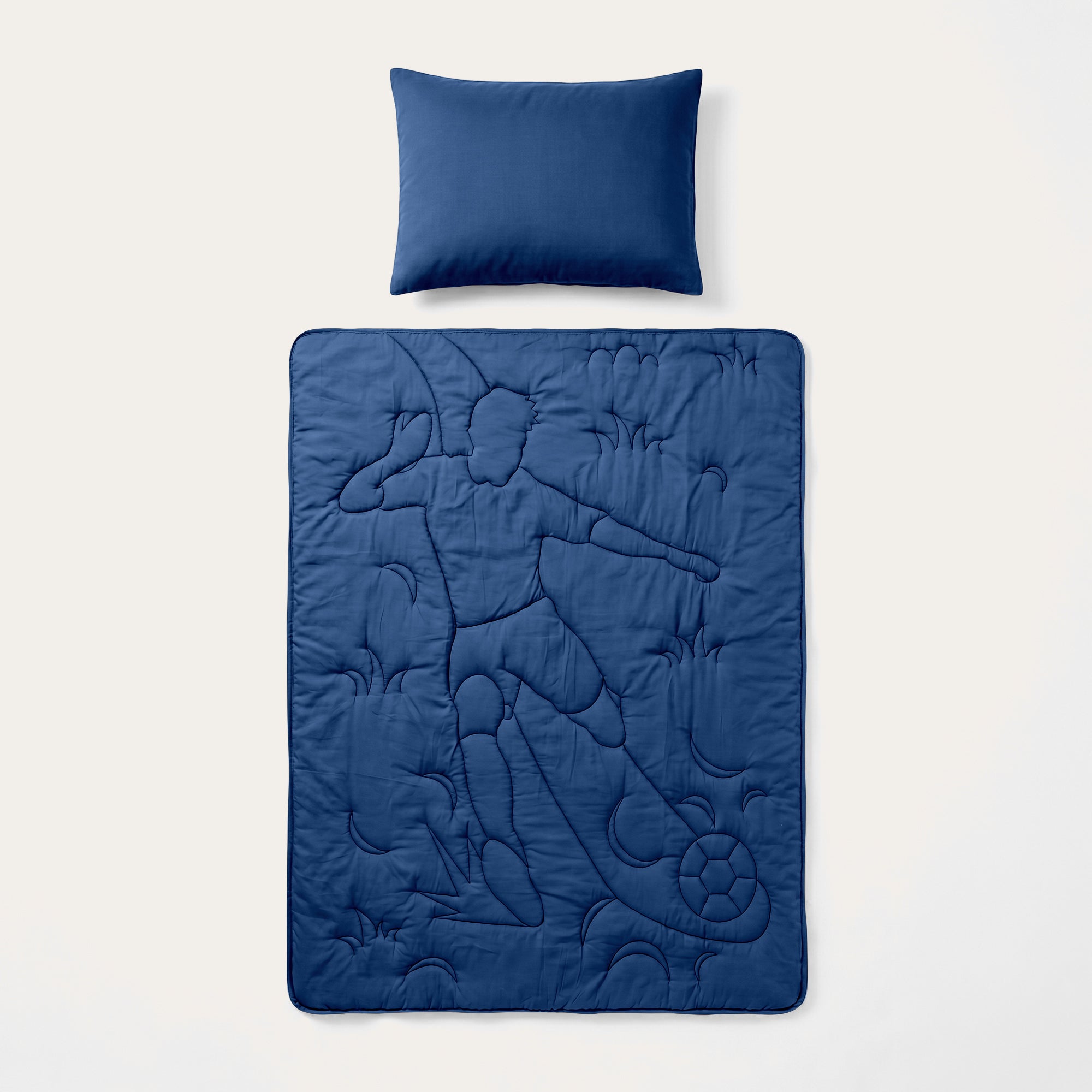 HappyBed Couette toutes saisons lavable pour enfants | WM-Schuss | bleu marine | Taie d’oreiller 60x70 cm incluse