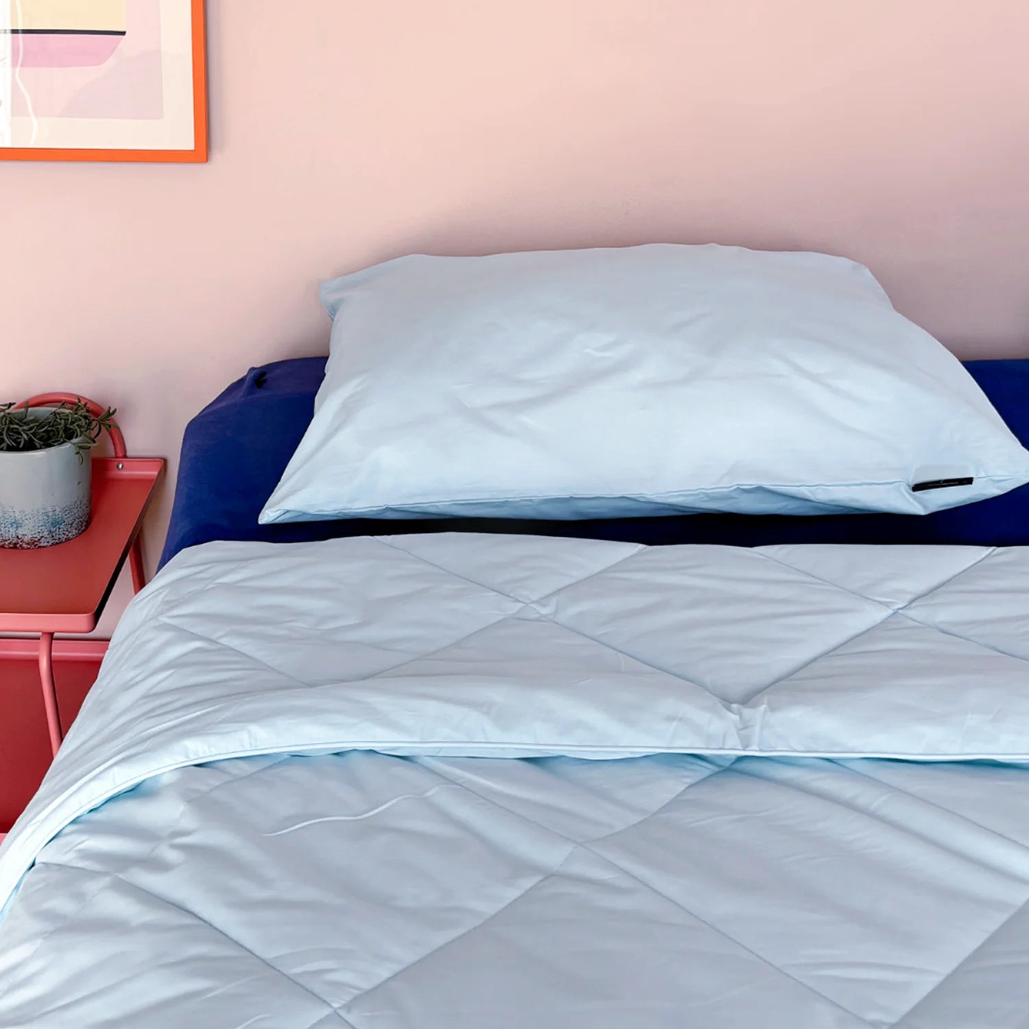HappyBed Couette d'été lavable | Percale de coton | Bleu clair