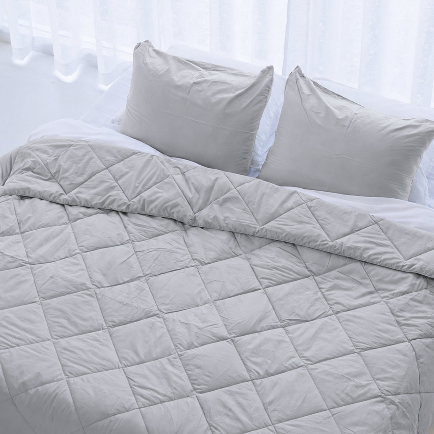 HappyBed Couette d’été lavable | Percale de coton | Gris galet