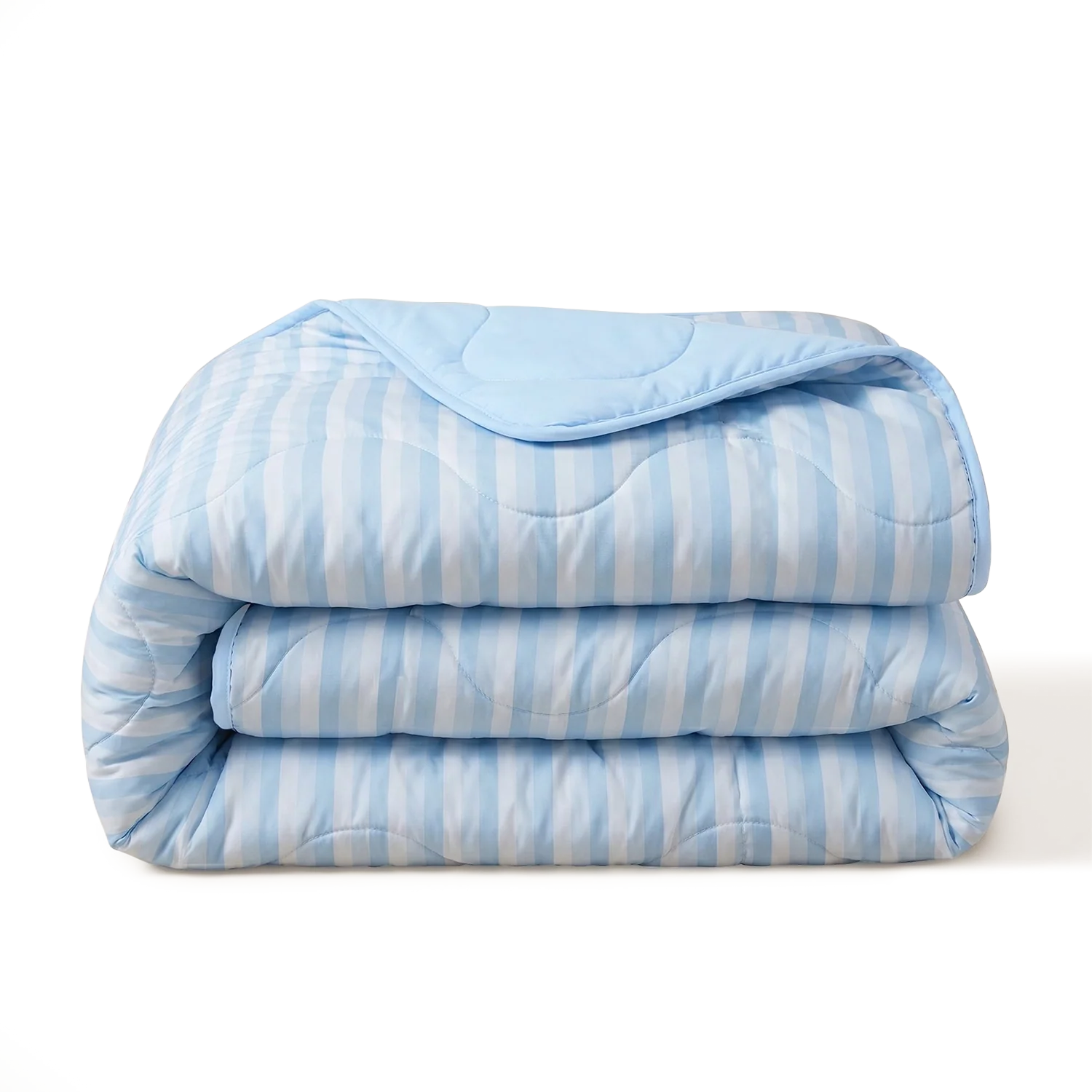 HappyBed zomerdekbed lichtblauw met verkoelende stripes en ademende zijdezachte stof