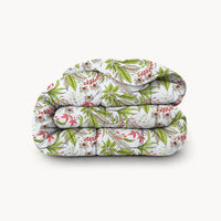 HappyBed Botanic Bliss dekbed met groene bladeren en roze accenten, 100% katoen, licht en ademend, hypoallergeen, geschikt voor elk seizoen