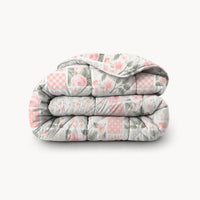 HappyBed Pinkpatch V2 dekbed roze met bloemen en ruitpatroon voor het hele jaar