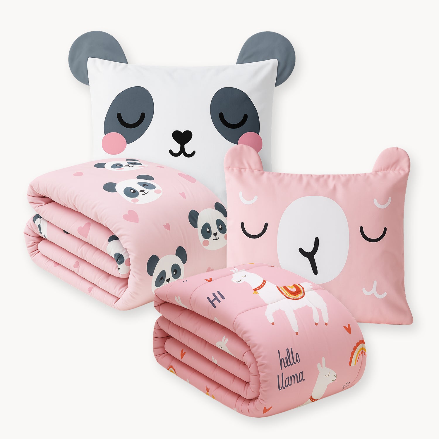 HappyBed kids - children's duvet bundle girl - Lizzy llama & Peter panda + pillowcases - SKU:
