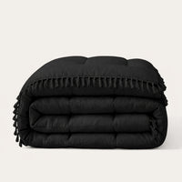 HappyBed Dekbed Ibiza Black met franjes, hypoallergeen en geschikt voor alle seizoenen
