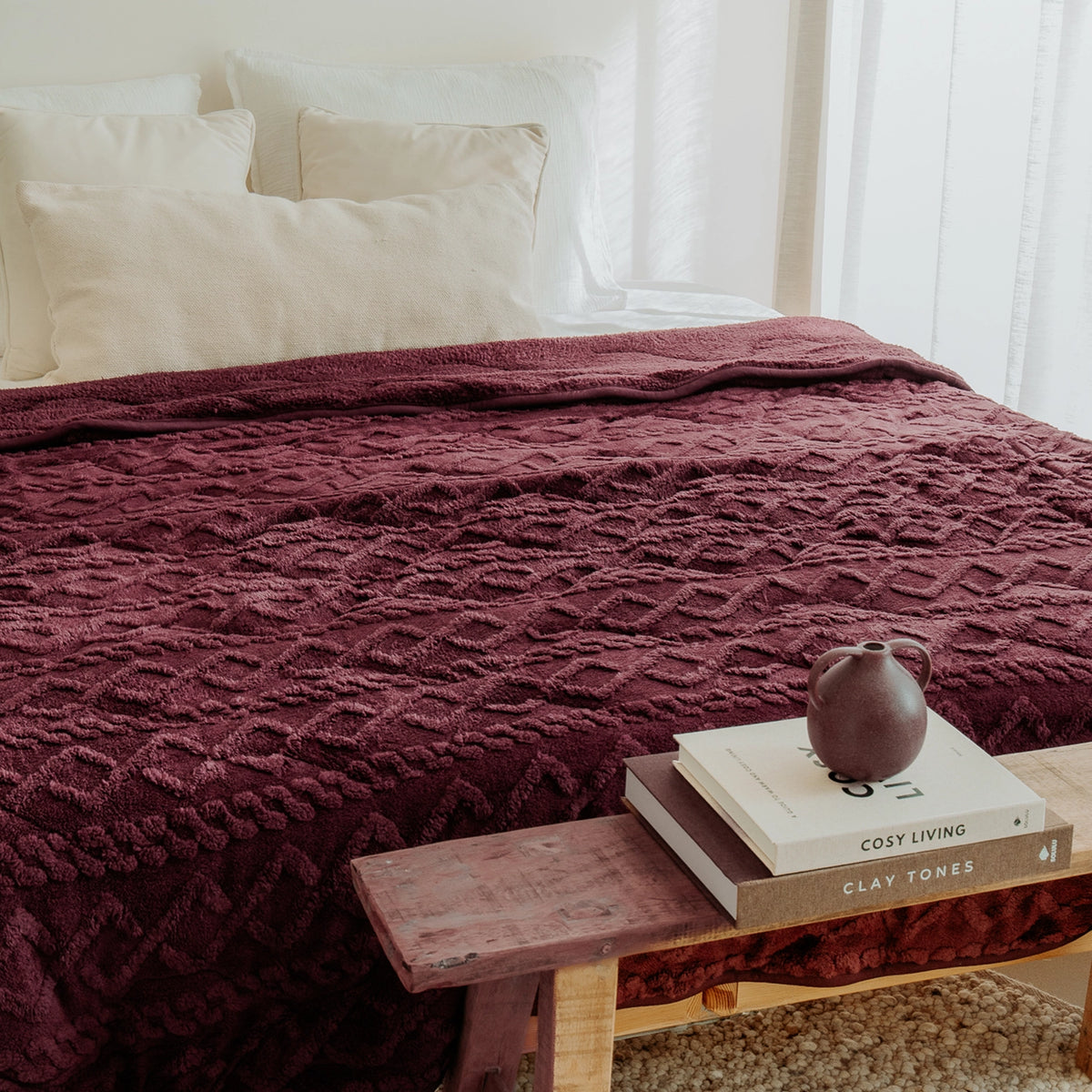 Couette toutes saisons lavable | Teddy | Jacquard | Bordeaux