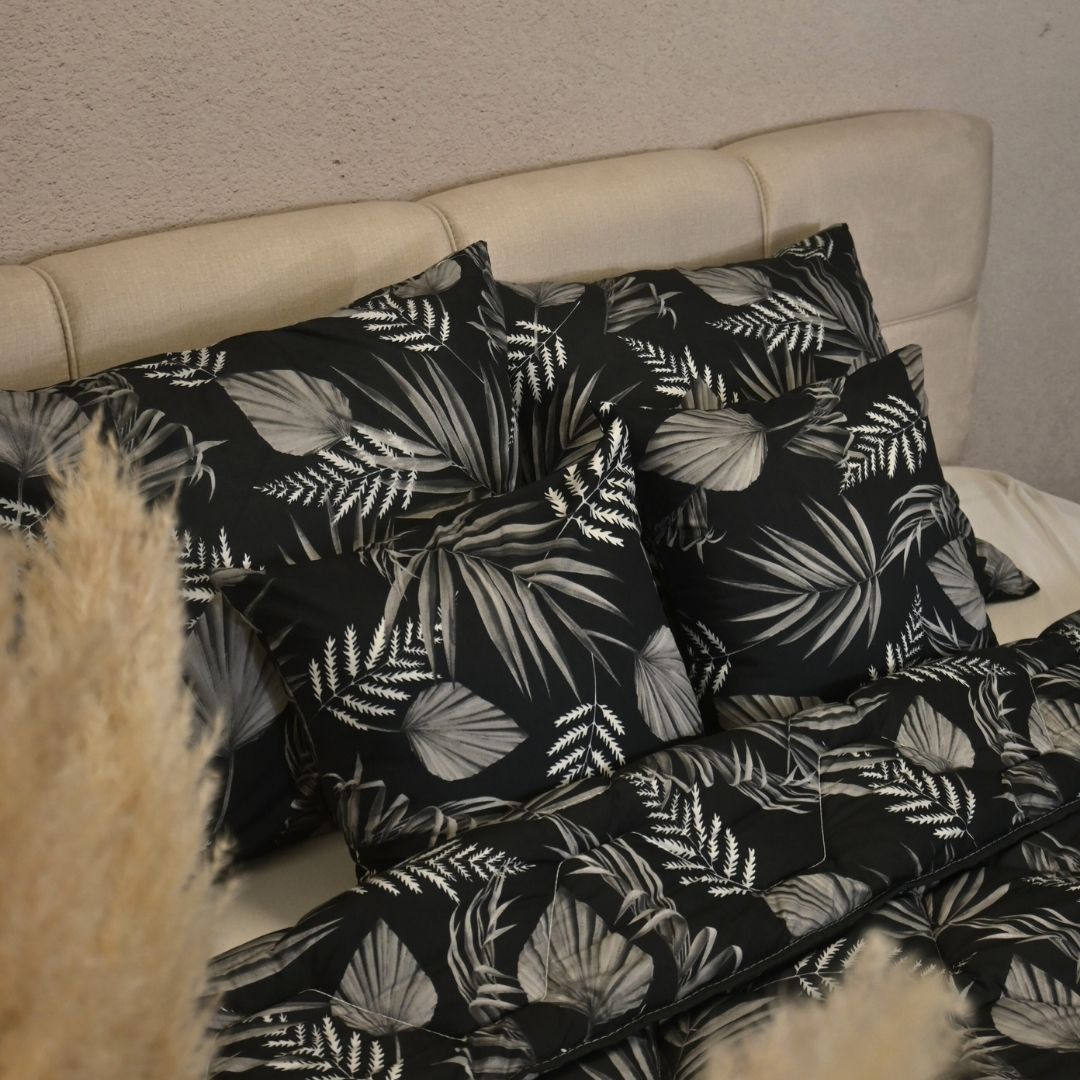 HappyBed Decorative Pillowcase | Black Leaves | Set of 2