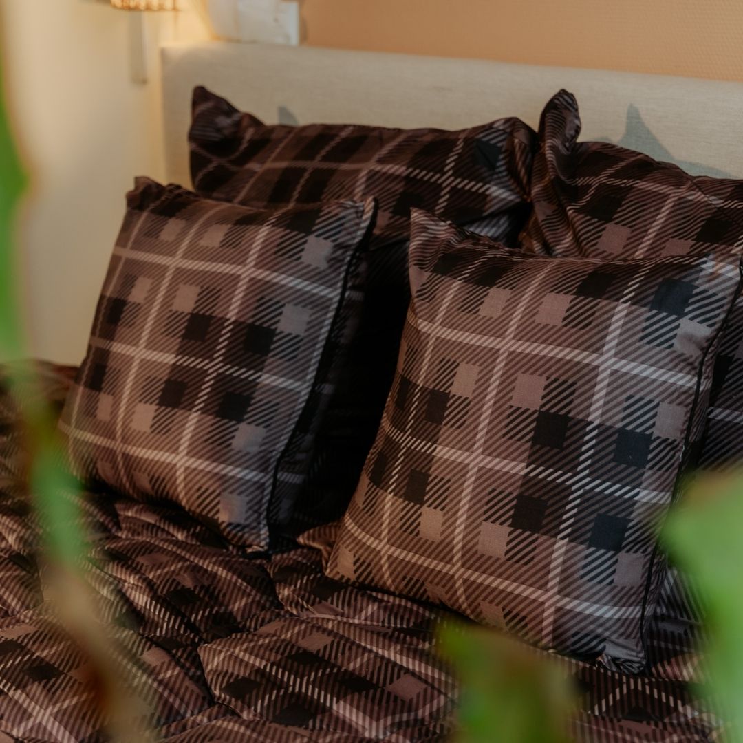 Juego de 2 fundas de cojín HappyBed | Tartan Gris