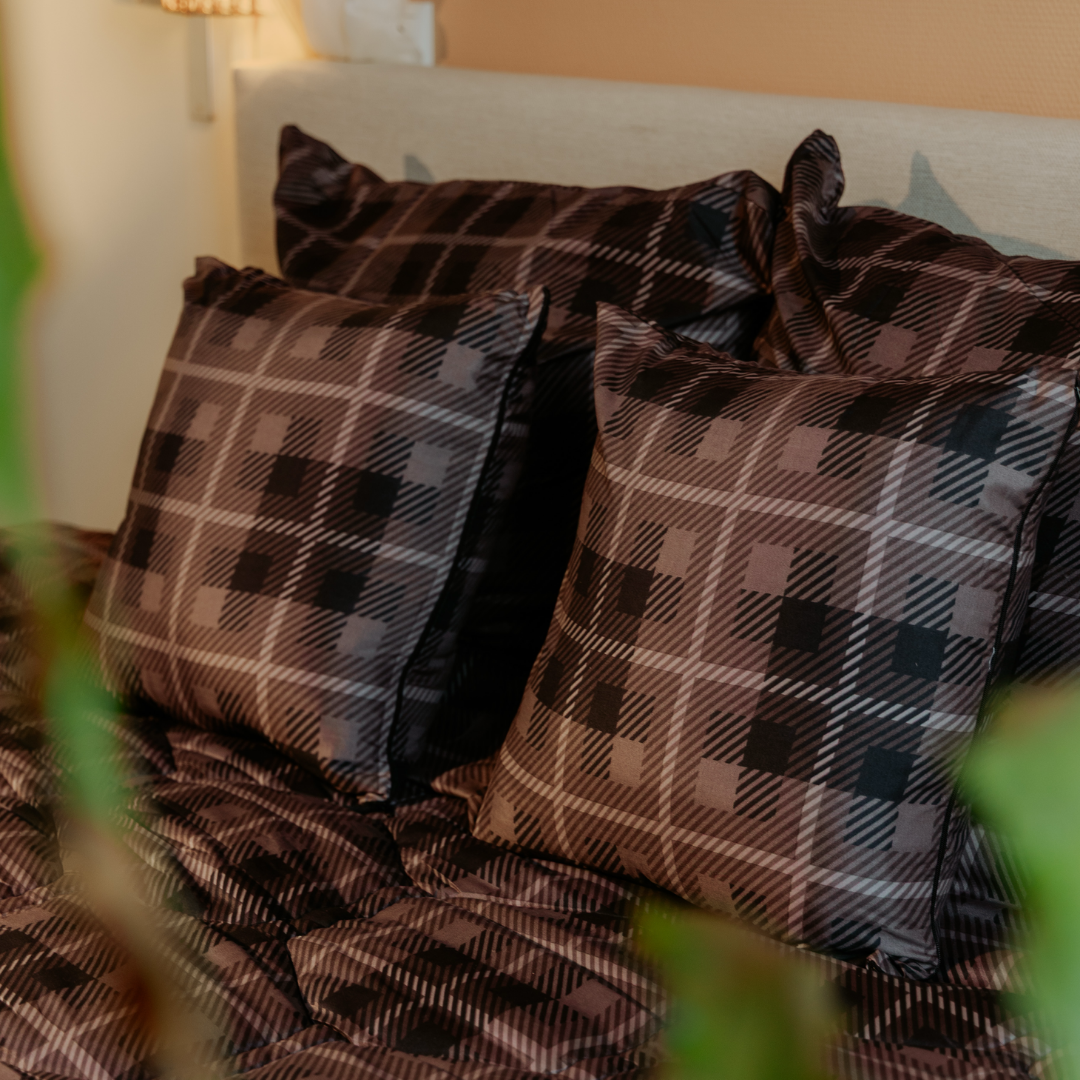 Pack de 4 cojines decorativos HappyBed | Cojines + fundas | Grey Tartan | 45x45 cm