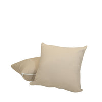 Two taupe HappyBed decorative pillow covers with practical zipper closure next to each other