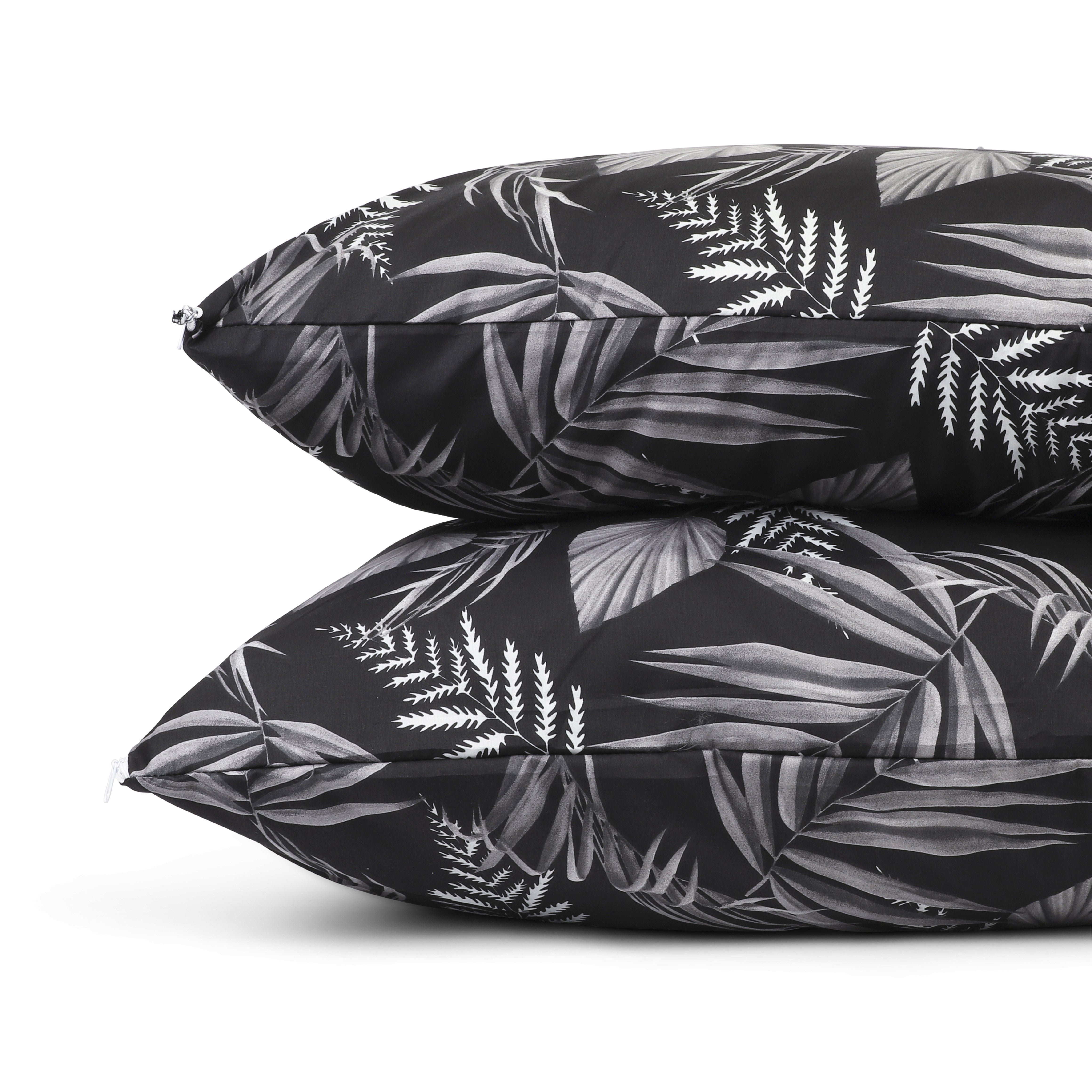 HappyBed | Schwarzes Blätter-Kissenbezug-Set, 2-teilig – 40 x 80/80 x 80 cm – 100 % Mikrofaser