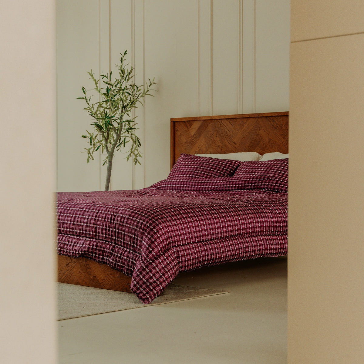 Washable All Season Duvet | Marshmallow | Tartan Burgundy
