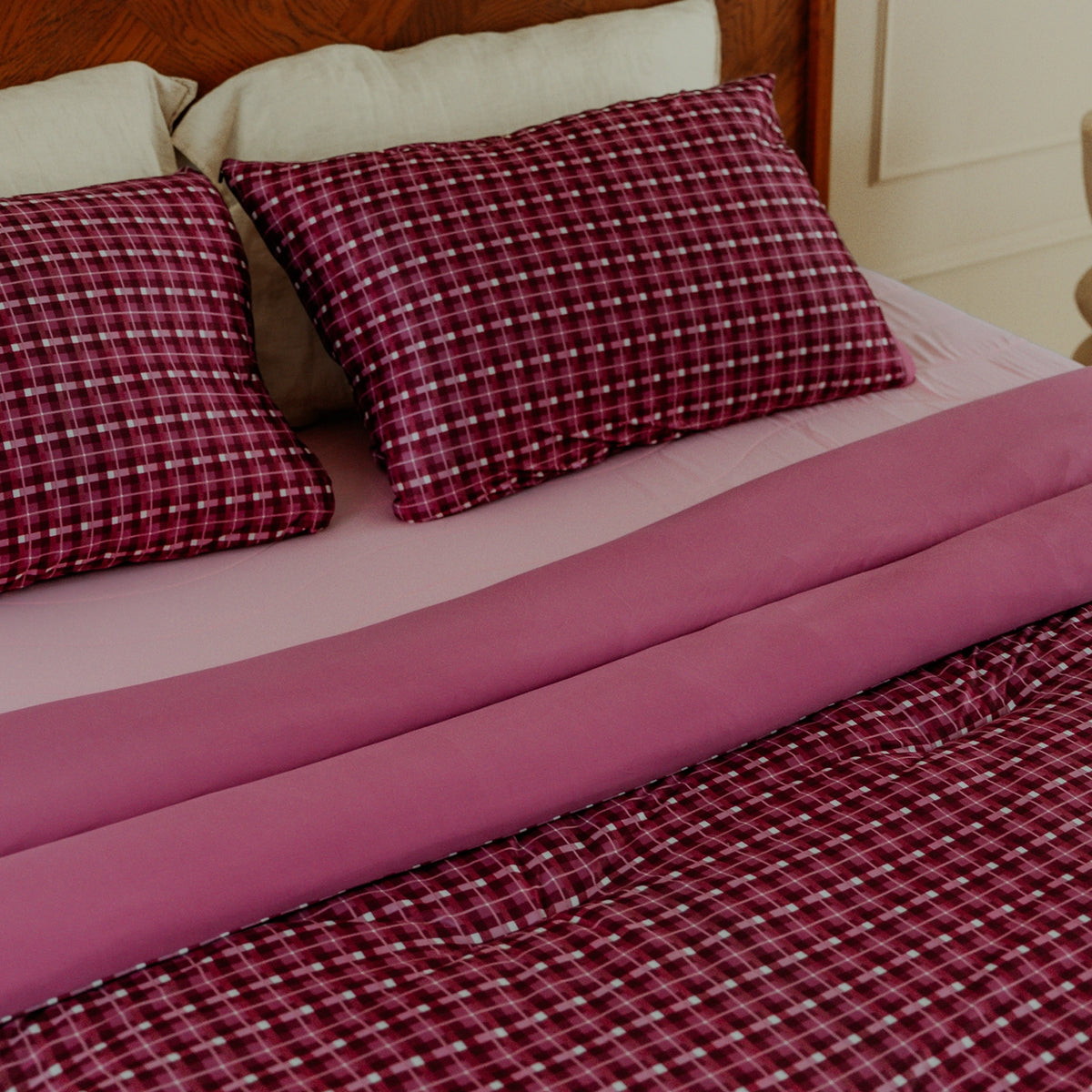 Washable All Season Duvet | Marshmallow | Tartan Burgundy