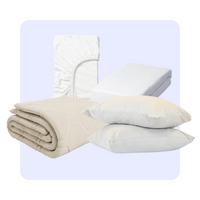 HappyBed Bundel taupe bundle with year-round duvet, pillowcases, fitted sheet, and molton mattress protector for breathable, hypoallergenic comfort