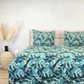 HappyBed Golden oasis hypoallergenic breathable all-season comforter with blue leaf pattern