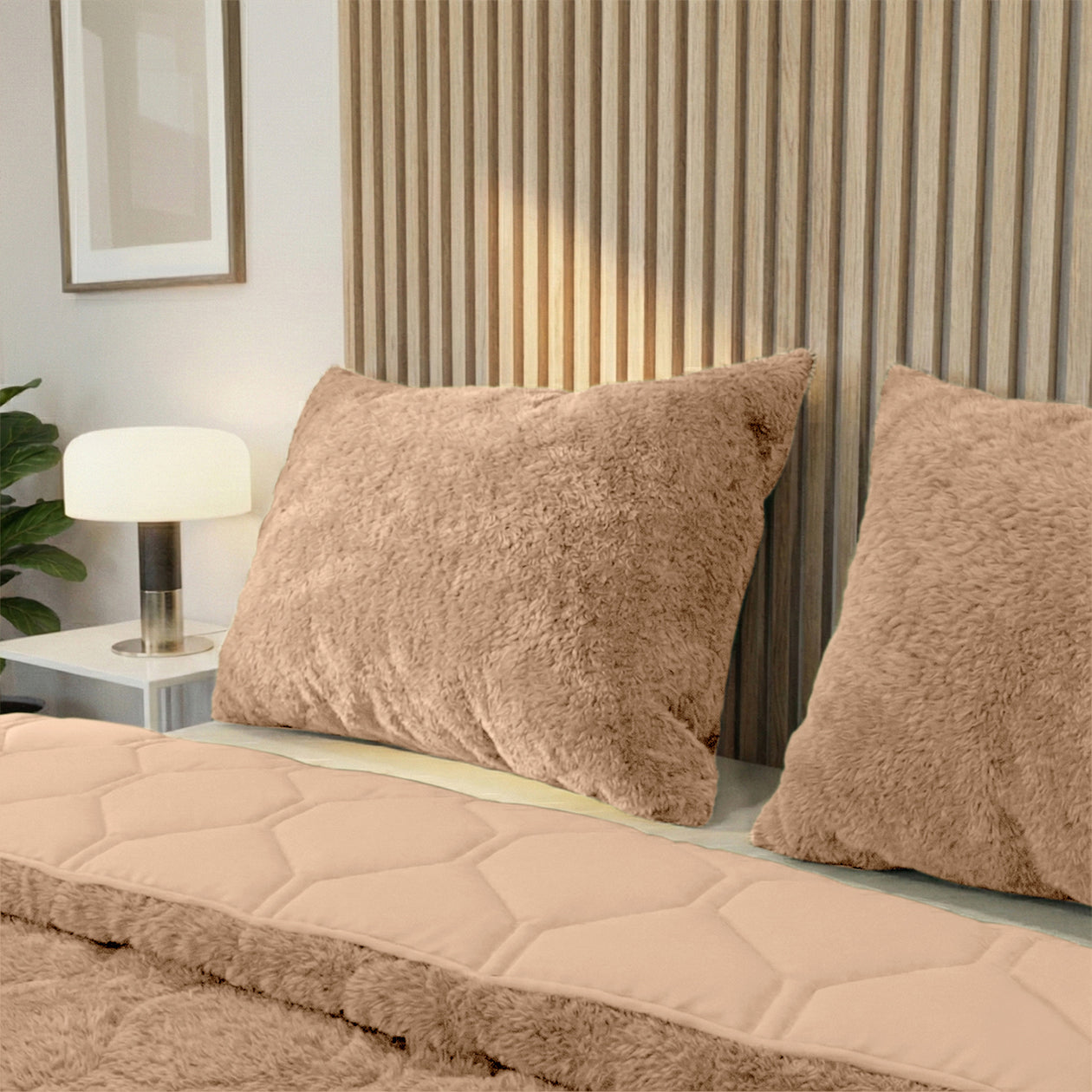 HappyBed Kissenbezug | Teddy Plüsch Taupe | 2er Set