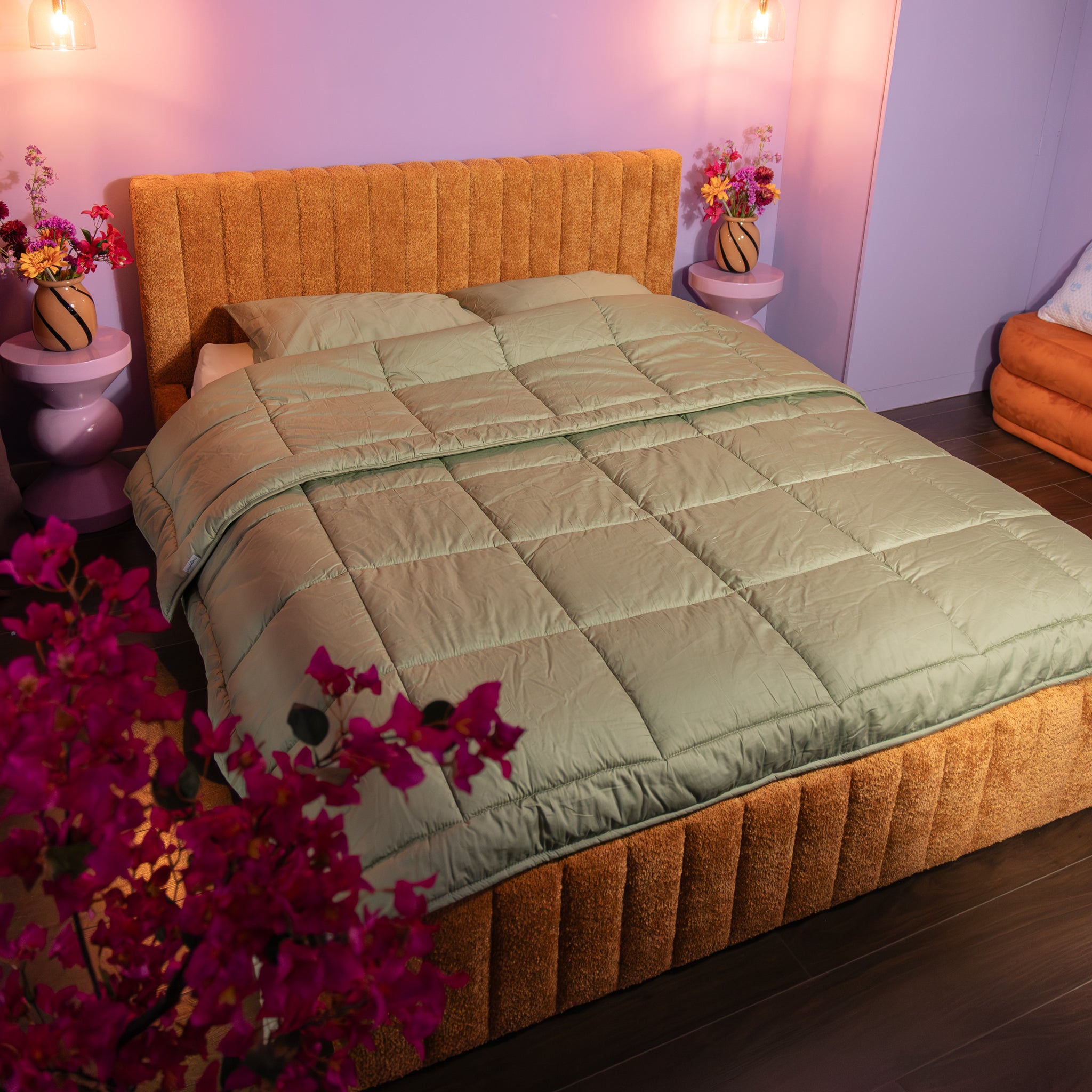 HappyBed Premium Bettdecke | Salbeigrün | Für das ganze Jahr | 100% Perkal Baumwolle