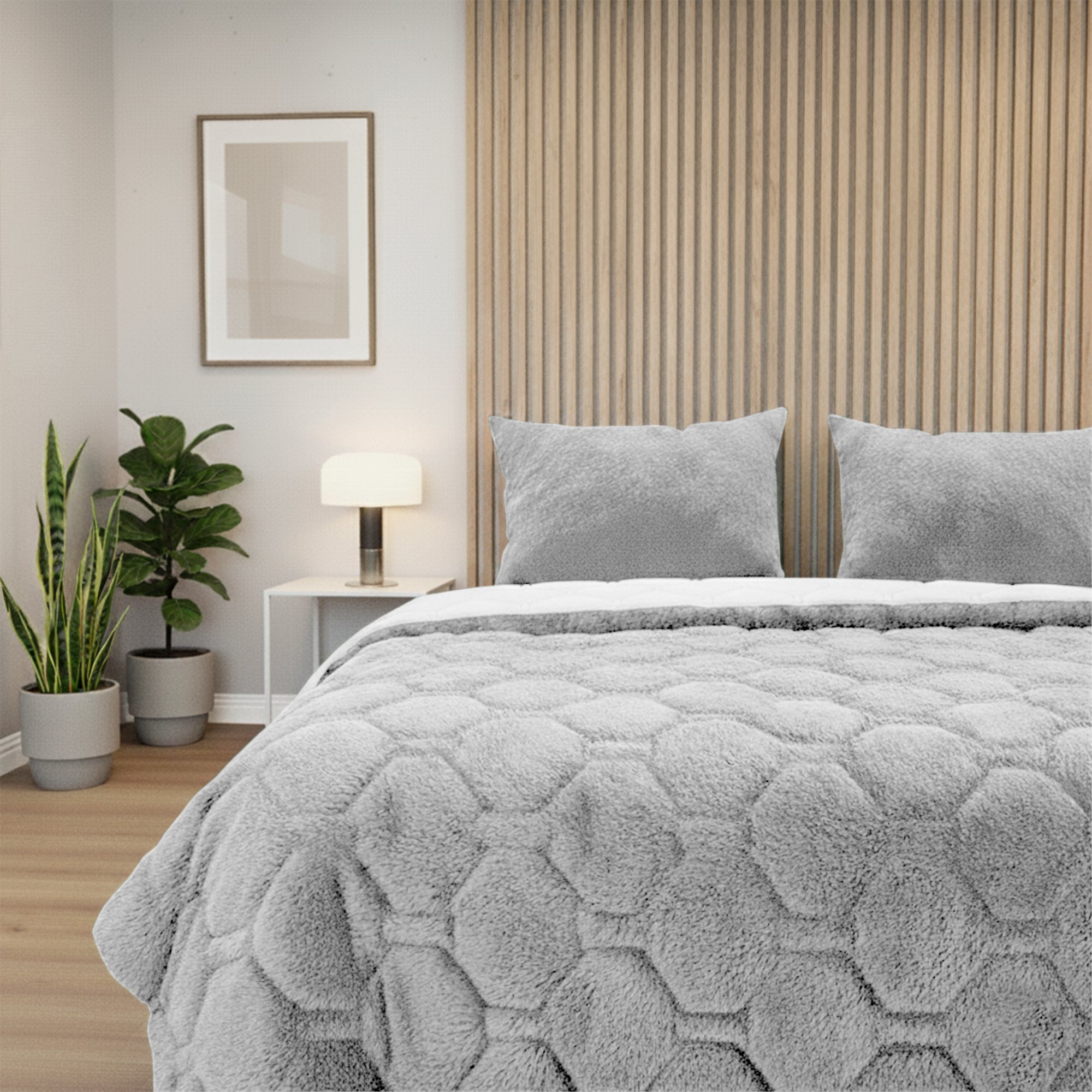 HappyBed Bettdecke | Plüsch Grau | Für das ganze Jahr | Teddy