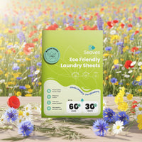 Seaves Eco-Vriendelijke Wasstrips verpakking met natuurlijke bloemen motief en 30 strips voor duurzaam wassen