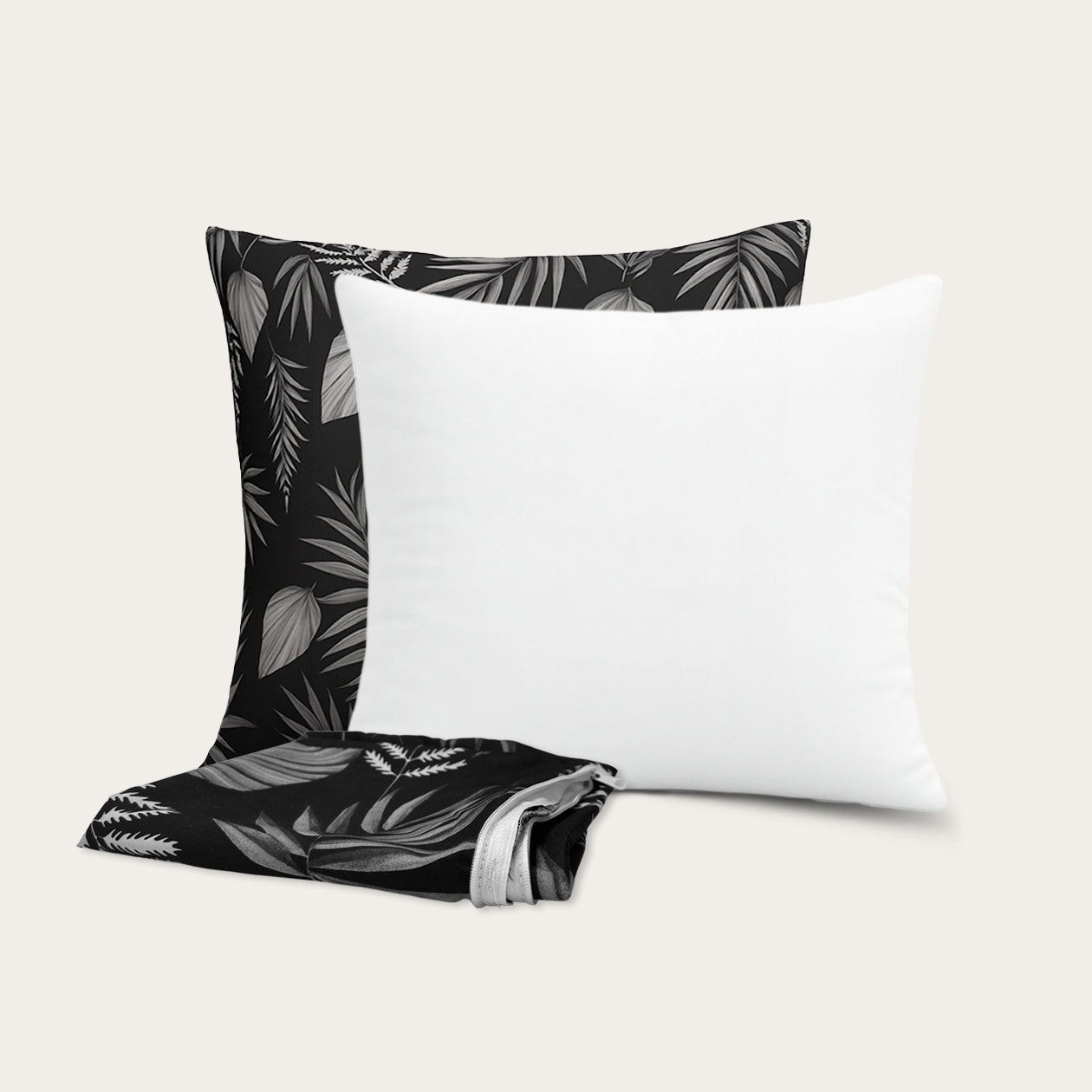 HappyBed 4-piece Decorative Cushion Bundle | Cushions + Covers | Black Leaves | 45x45 cm - SKU: