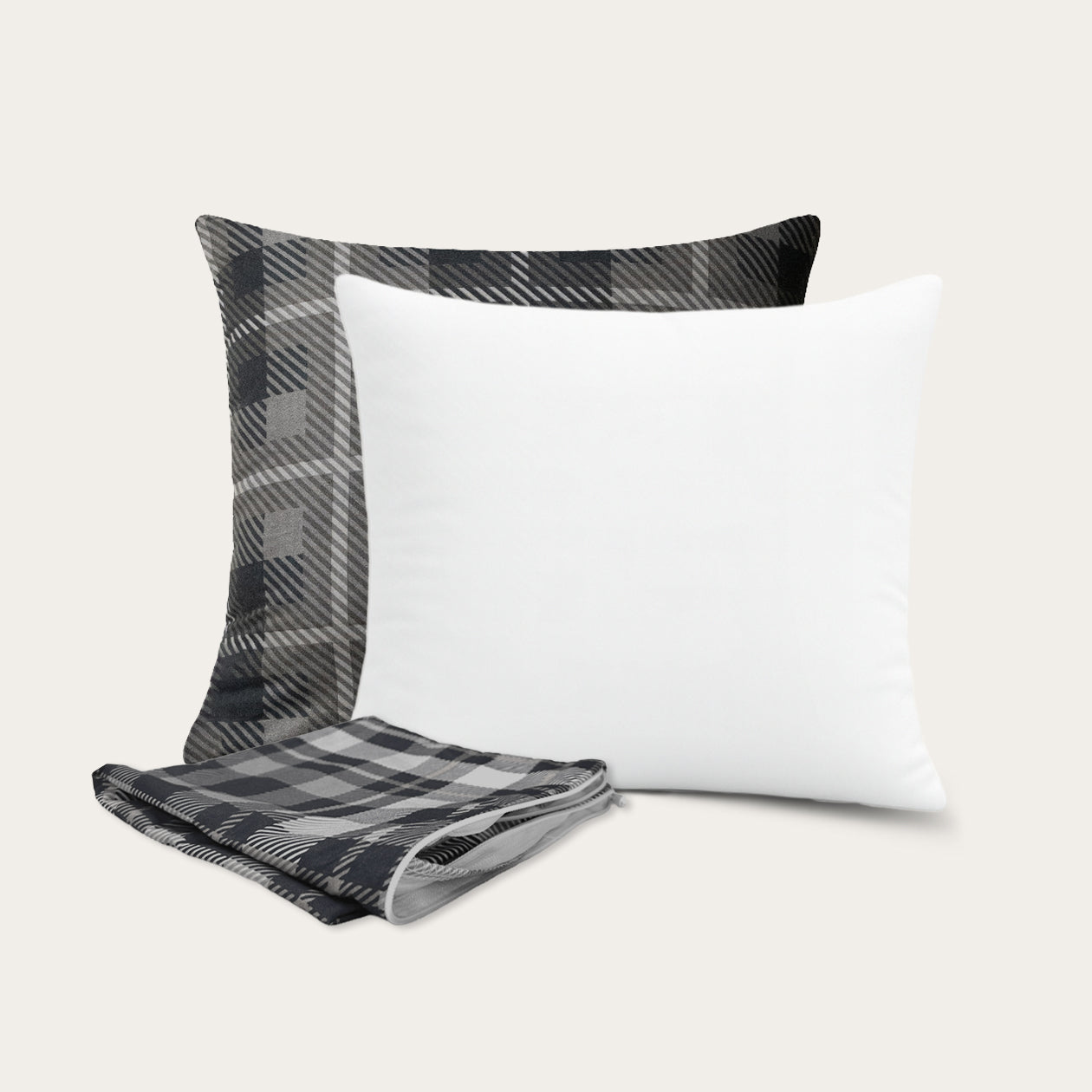 Pack de 4 cojines decorativos HappyBed | Cojines + fundas | Grey Tartan | 45x45 cm