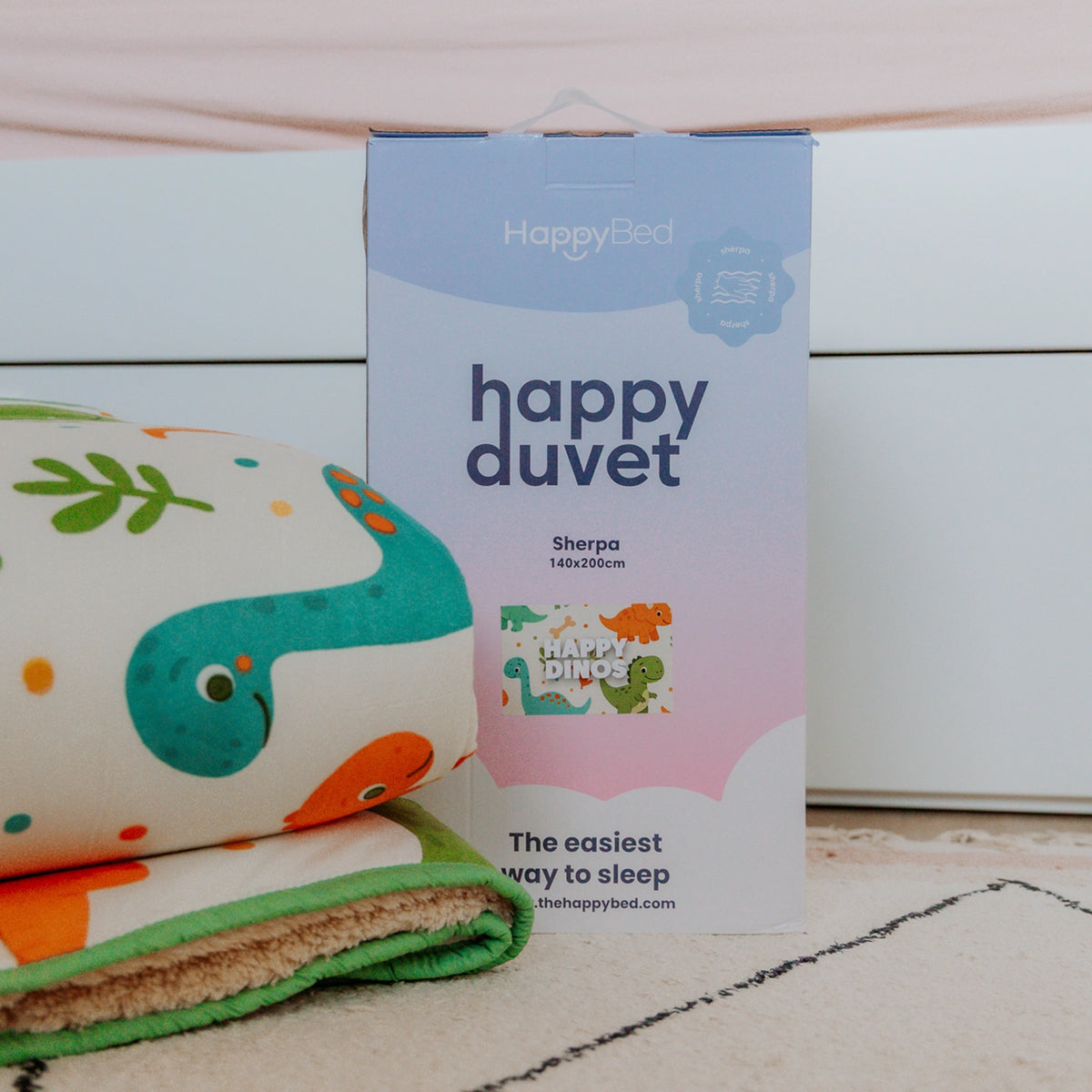 Couette 4 saisons lavable| Enfants| Teddy sherpa| Happy Dinos