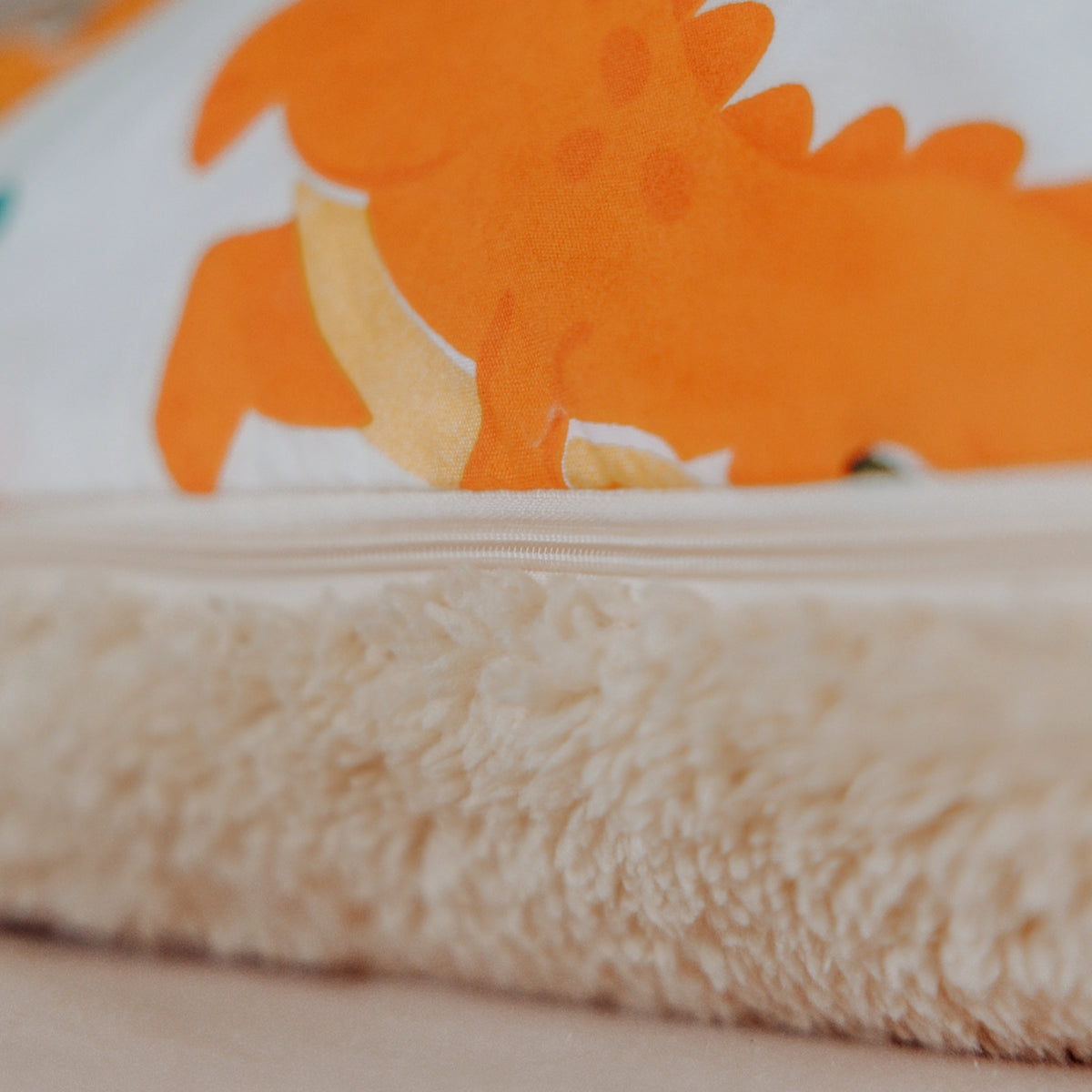 Taies d’oreiller| Enfants| Teddy sherpa| Happy Dinos