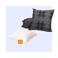 HappyBed sierkussens set with two grey tartan decorative pillow covers and two white inner cushions, soft microfiber, elegant and machine washable.