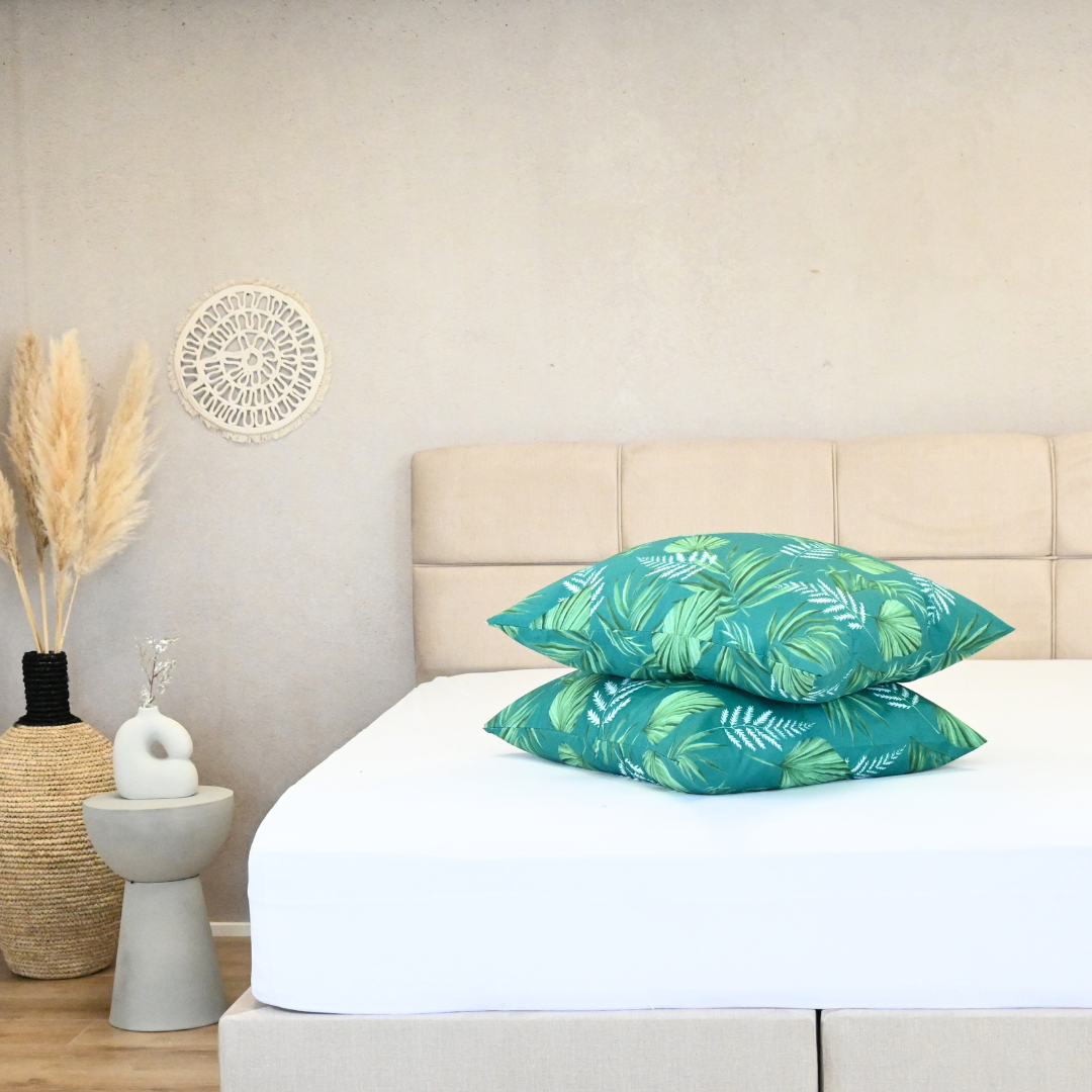 HappyBed | Green leaves Kissenbezug Set 2 Stück - 60x70cm - 100% Mikrofaser