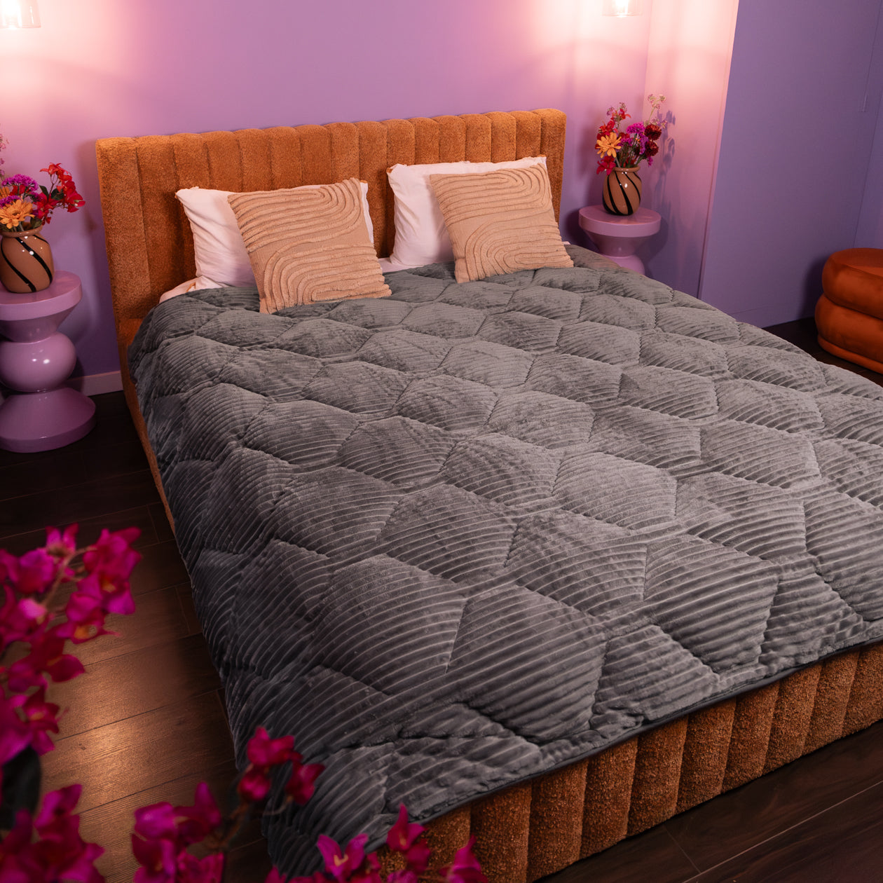 HappyBed Edredón | Felpa de canalé antracita | Para todo el año