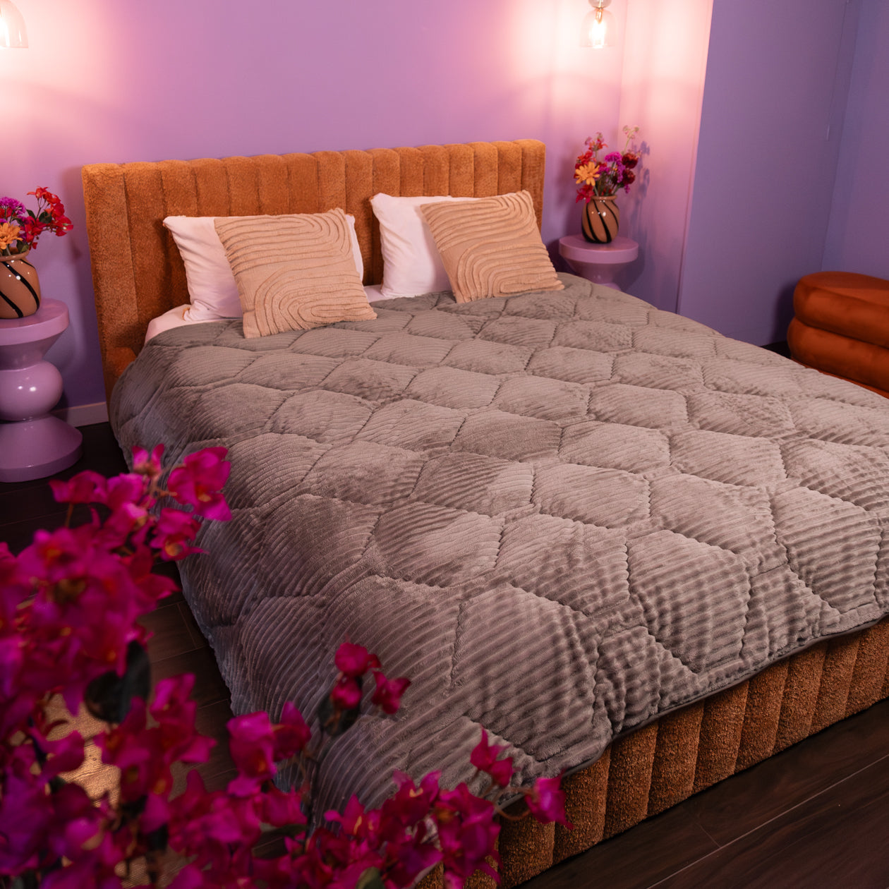 HappyBed Edredón | Felpa de canalé marrón | Para todo el año