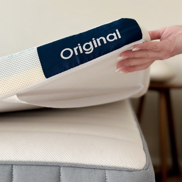 HappyBed Topper with memory foam and cooling gel technology.