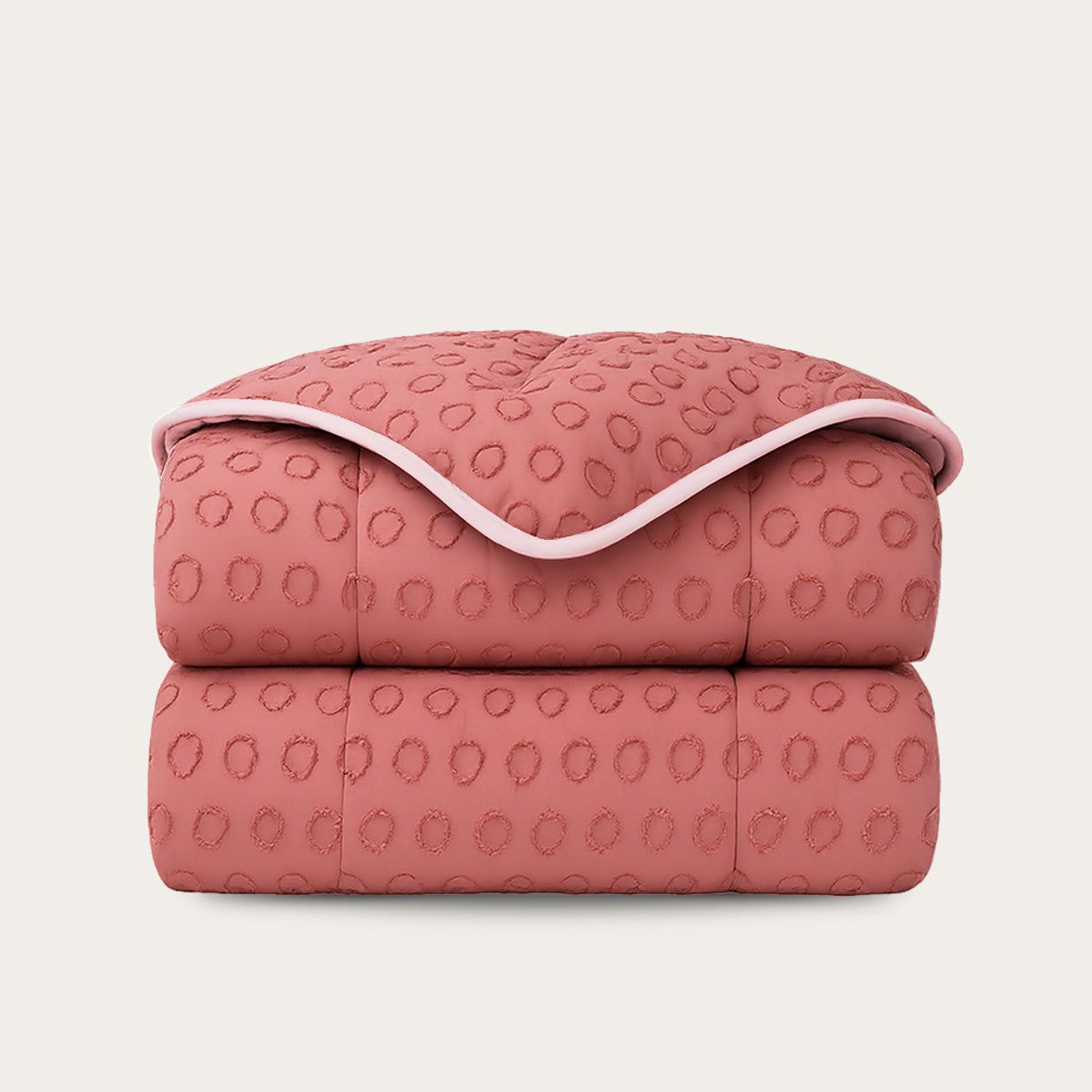 Luxe HappyBed dekbed in roze met tufted cirkeldesign, hypoallergeen en geschikt voor alle seizoenen