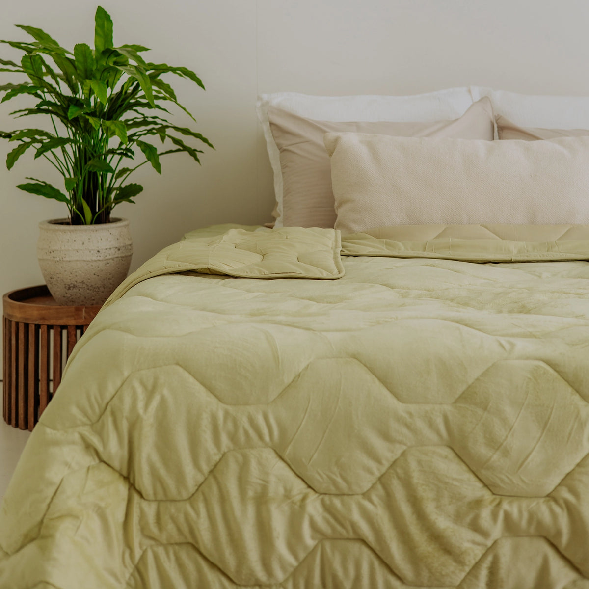 Wasbaar All Season Dekbed | Teddy | Velvet | Sage Green
