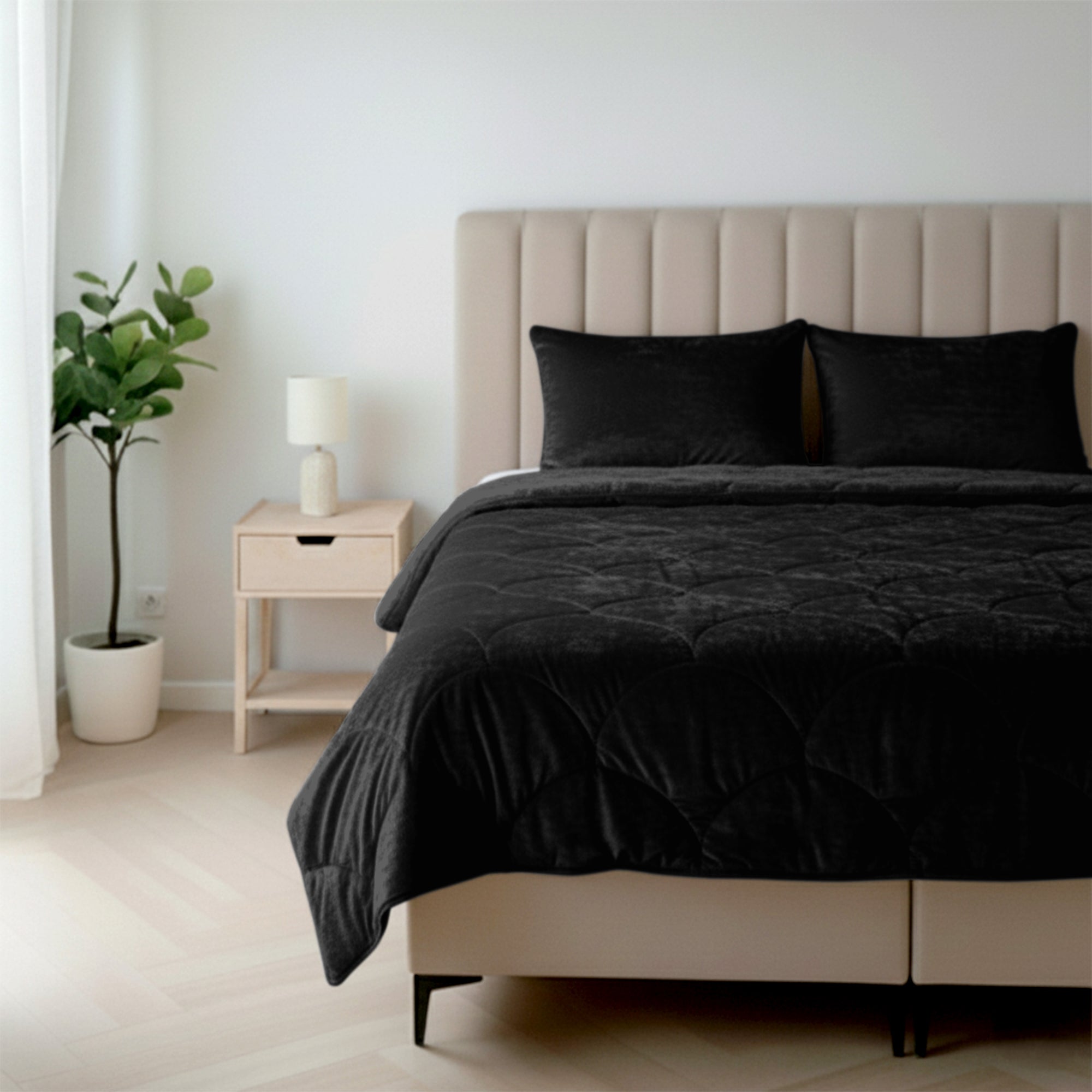 HappyBed Couette Teddy | Velours Noir | Pour toute l'année