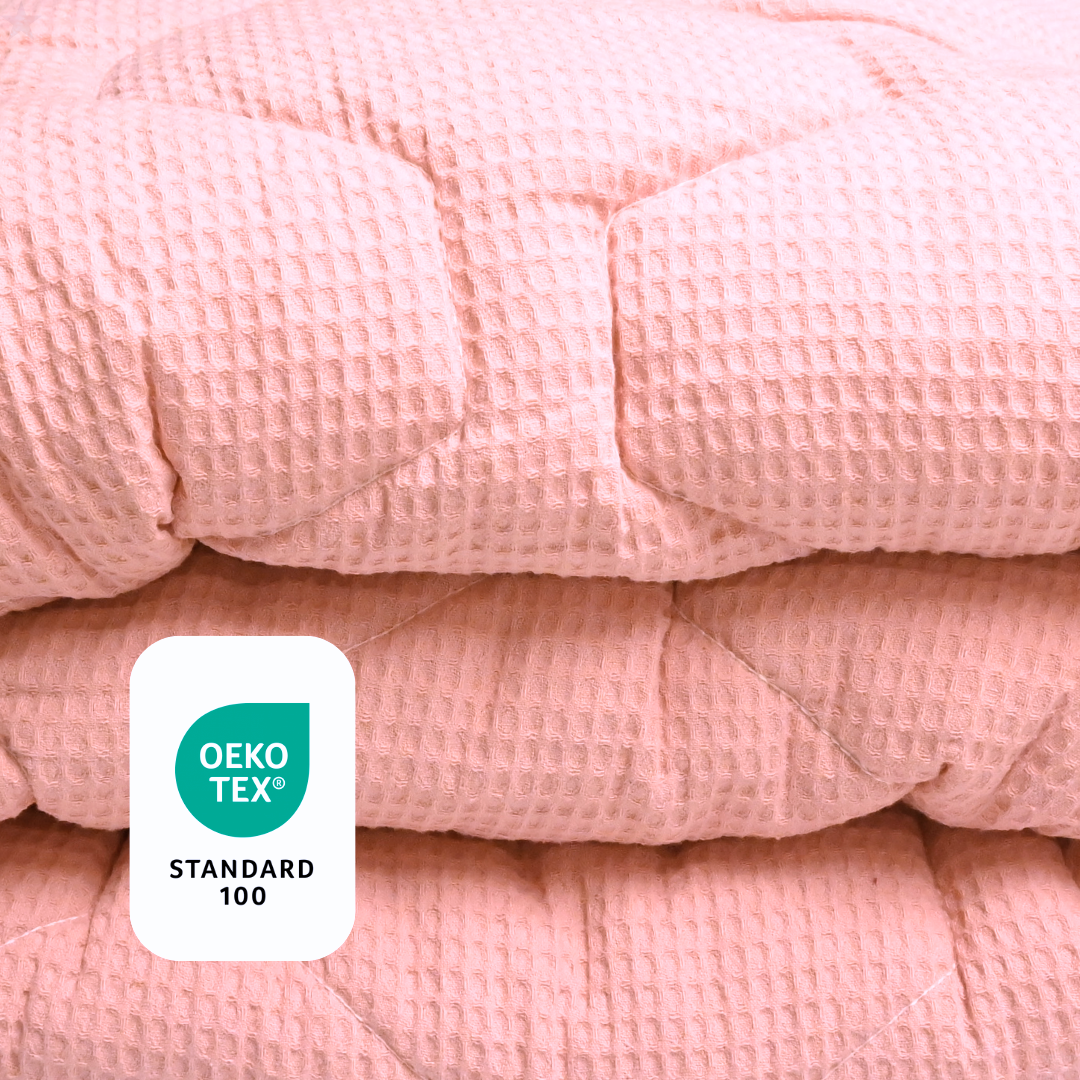 HappyBed Wafel Pink cotton duvet for all seasons, OEKO-TEX certified.
