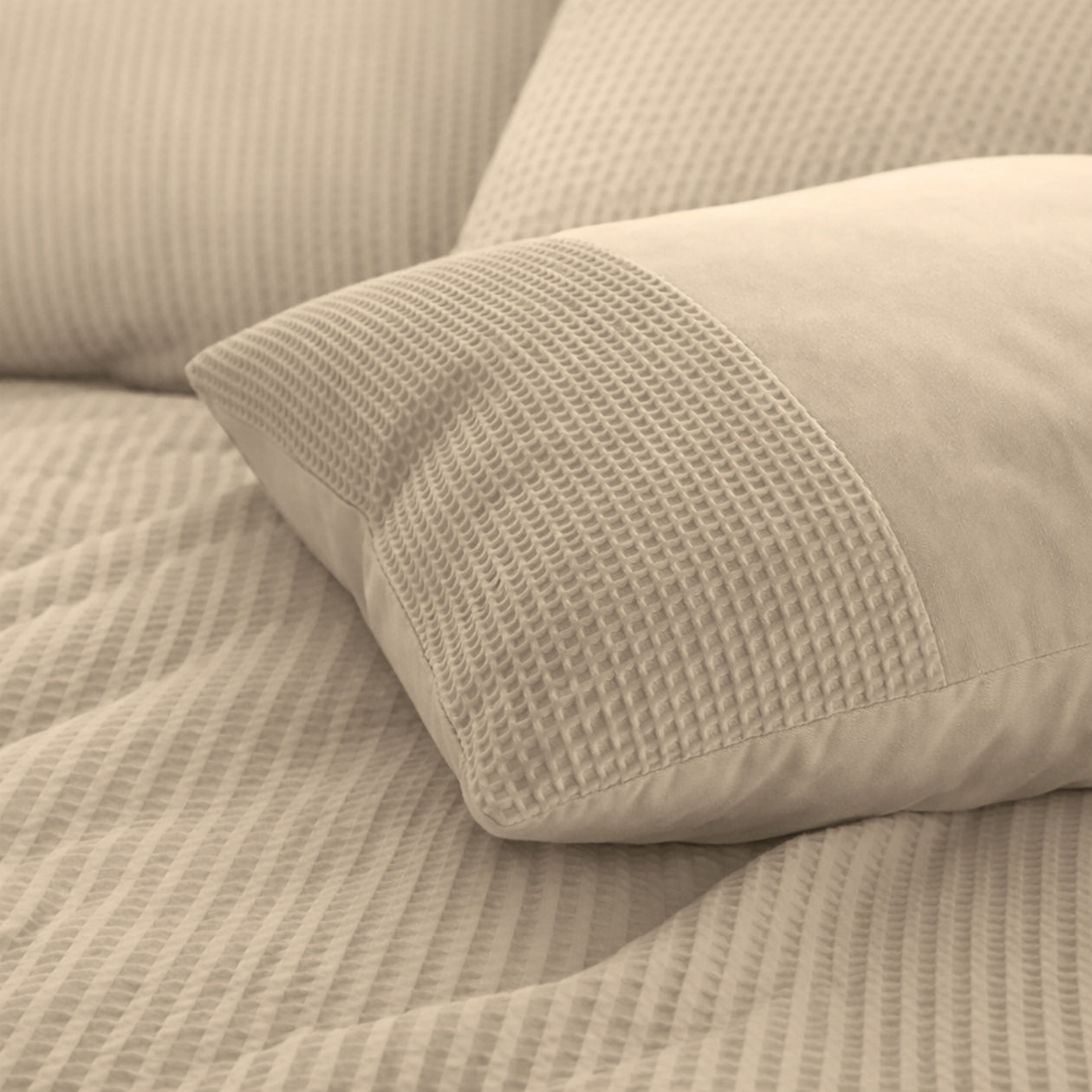 HappyBed Taies d'oreiller | Nid d'abeille Taupe | Lot de 2