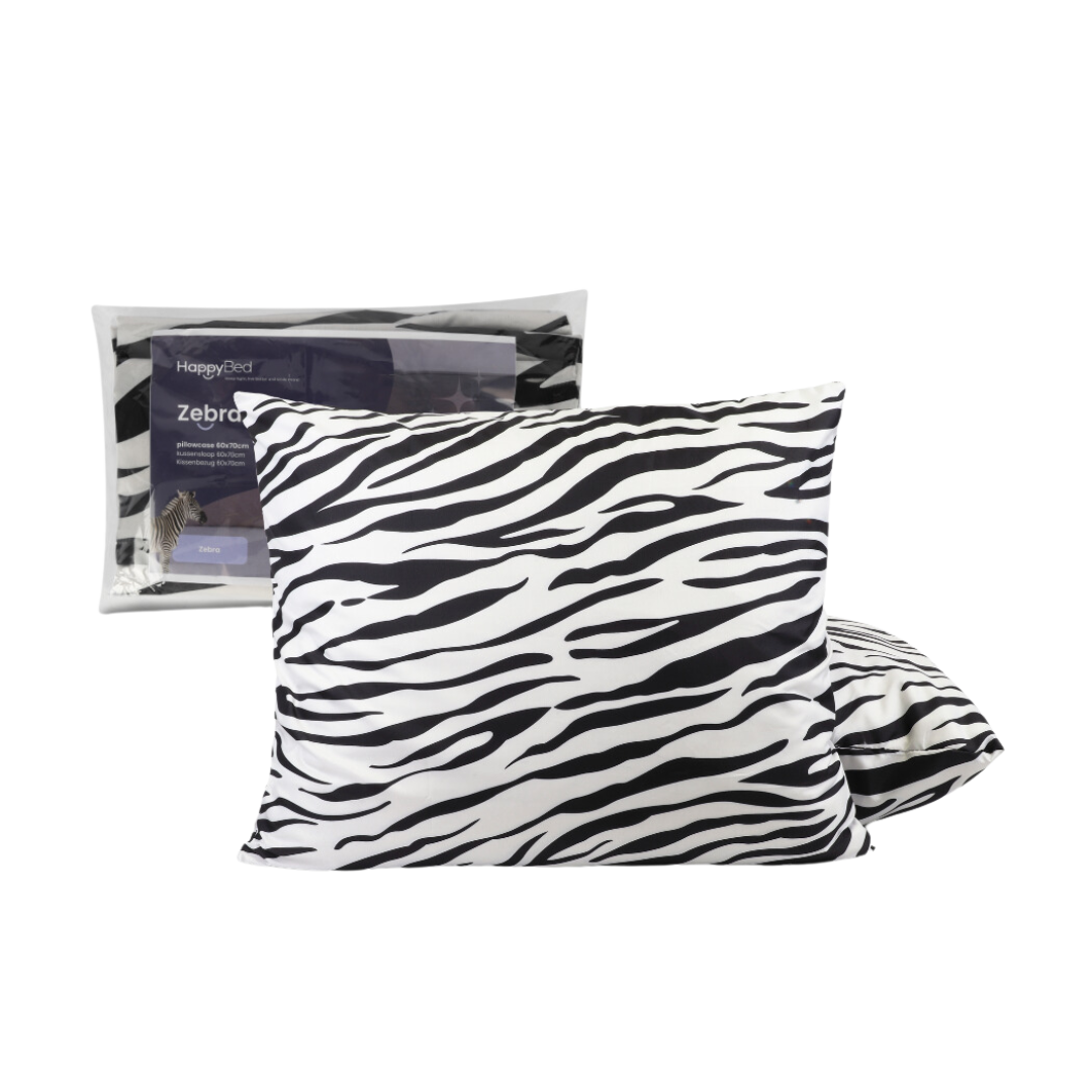 HappyBed Zebra microfiber pillowcase set 2 pieces 60x70cm with black and white zebra print and zipper closure